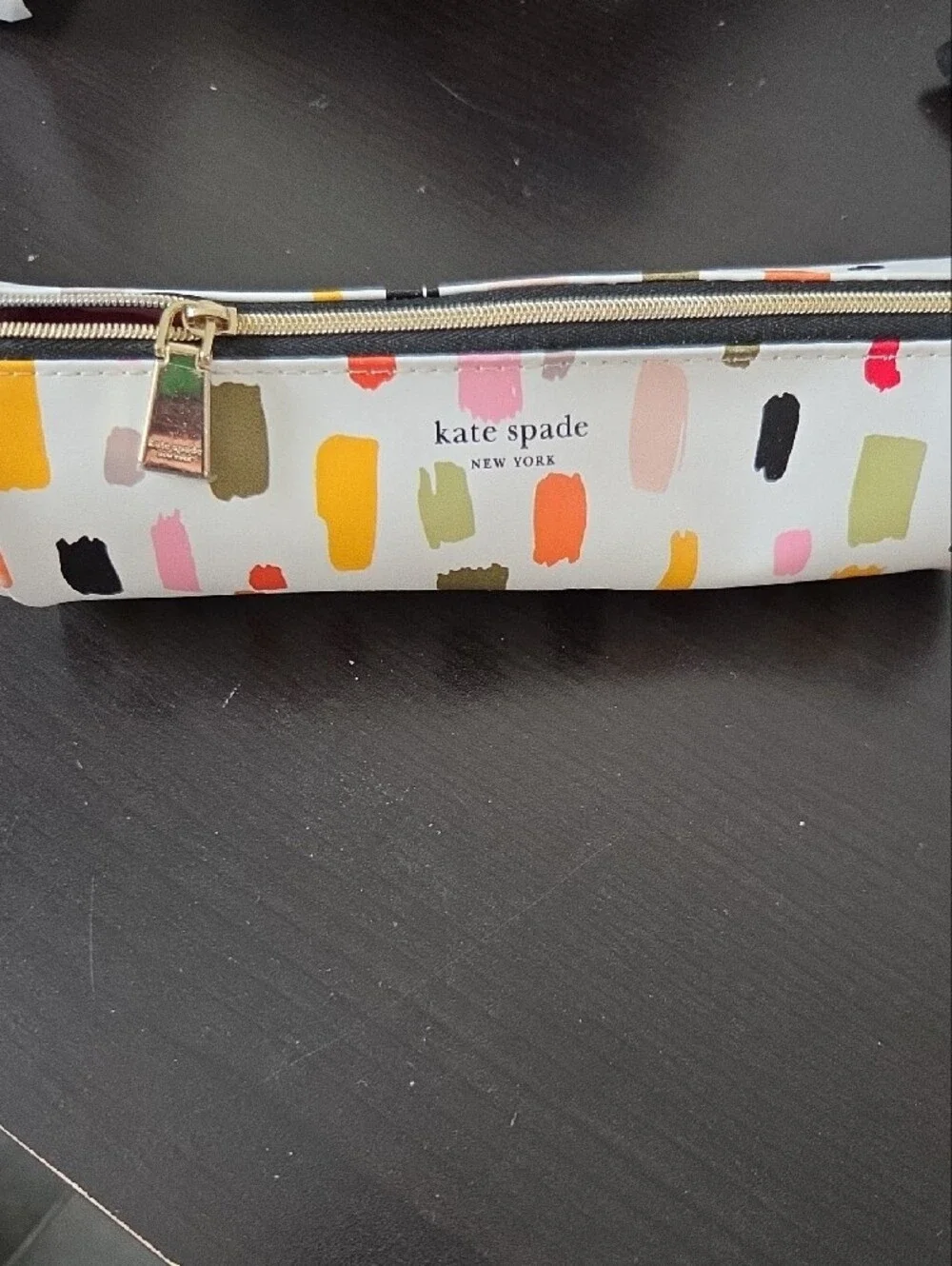 kate spade White Cosmetic Pouch with Multicolor Brushstroke Spots